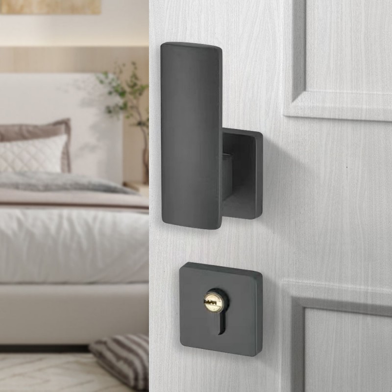 Luxury Modern Aluminum Grey Alloy Horizontal Sliding Door Lever Handle Privacy Lock Set Interior Hardware For Hotel Bedroom
