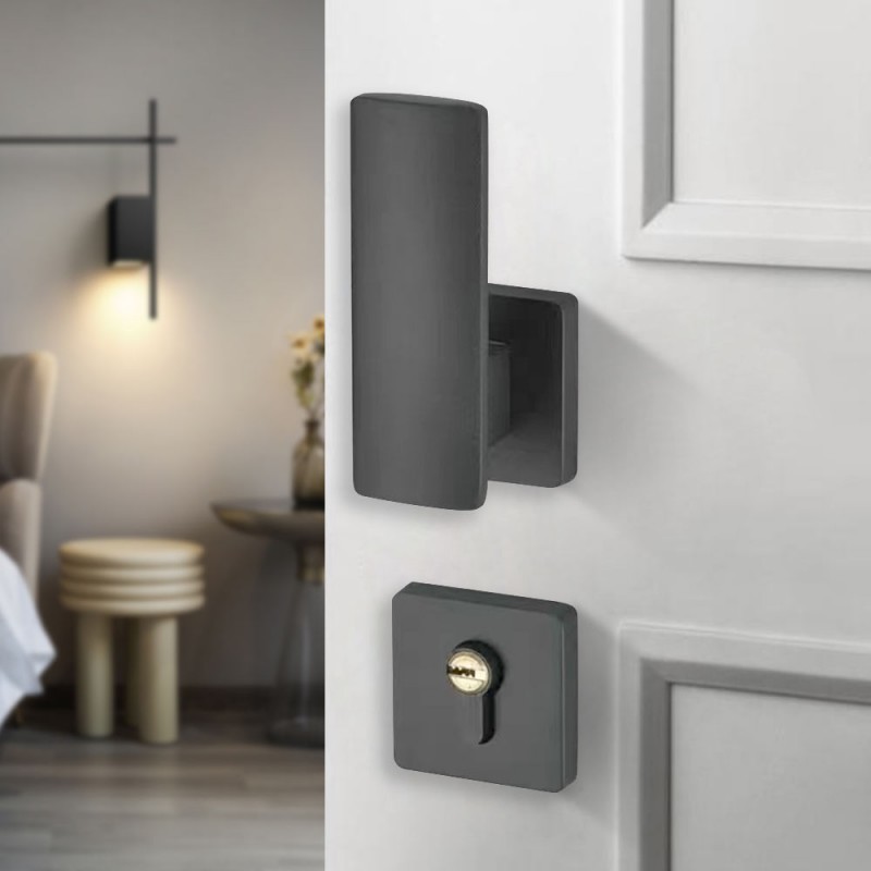 Luxury Modern Aluminum Grey Alloy Horizontal Sliding Door Lever Handle Privacy Lock Set Interior Hardware For Hotel Bedroom